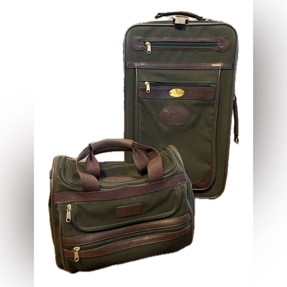SALE LTD. VTG Orvis BattenKill Green Canvas/Leather Carry On Luggage Set.
